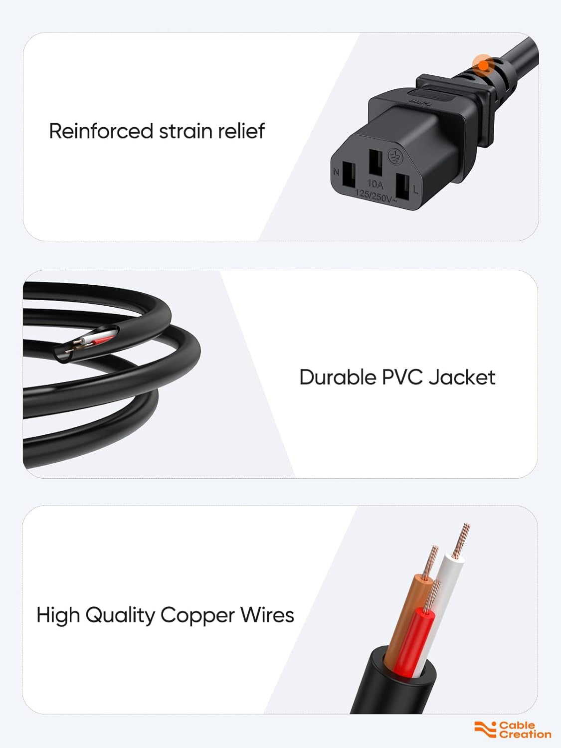 [2-Pack] 1 Feet 18 AWG Universal Power Cord for NEMA 5-15P to IEC320C13 Cable, 0.3M / Black